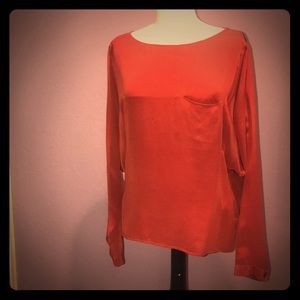 100% silk slight batwing long sleeve blouse